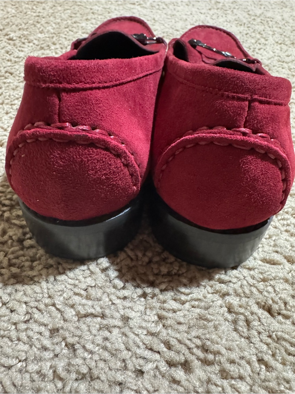 Stuart Weitzman Wine Red Suede Loafers with Metal Link 9.5 - Picture 2 of 6